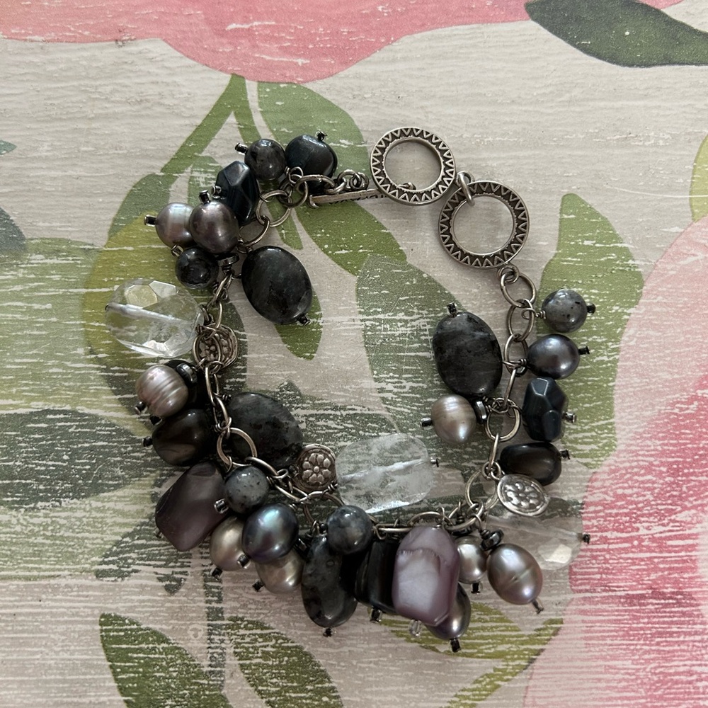 Silpada Sterling Silver Cha Cha Chain Link Bracelet Natural Stone & Glass